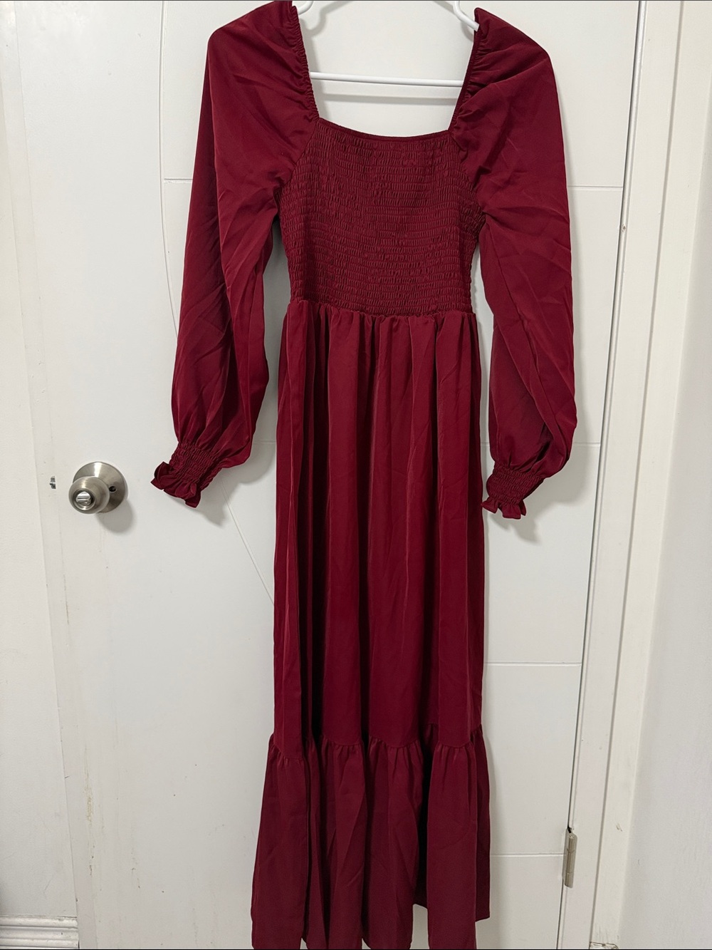 Women's Burgundy Smocked Waist Maxi Dress